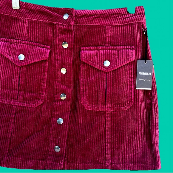 Forever 21 Raspberry Front Button Corduroy Skirt - Picture 3 of 8
